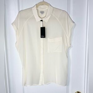 Rails SILK Short Sleeve Button Front Blouse Cream